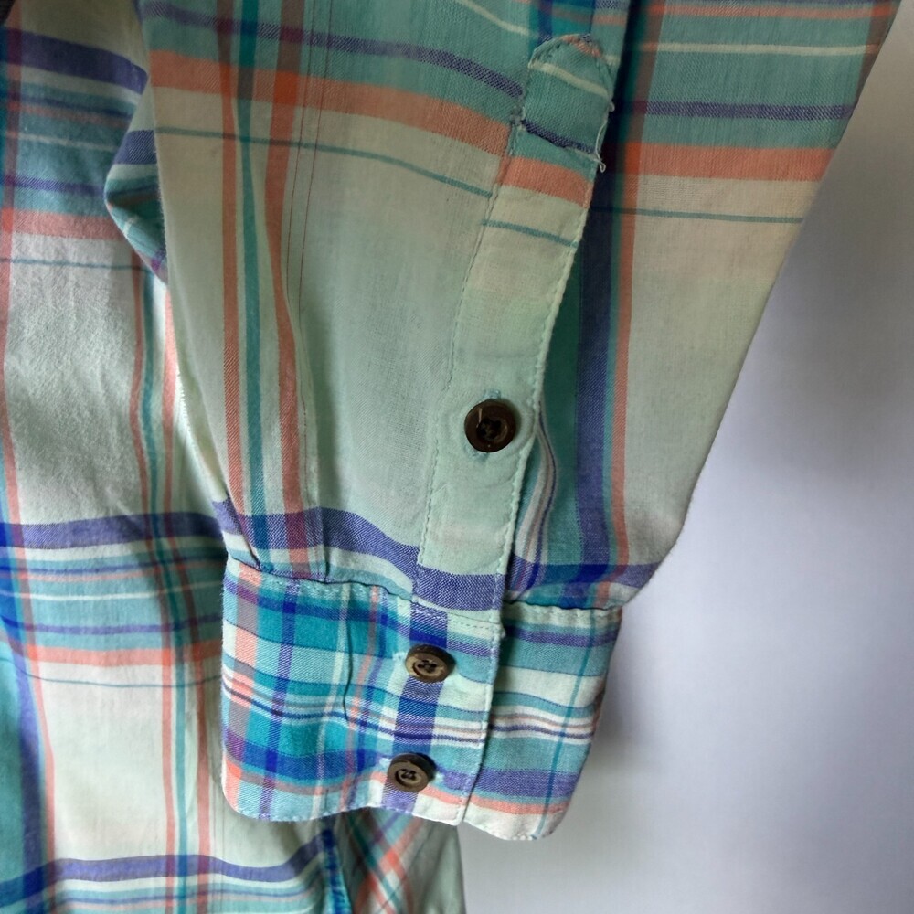 The North Face Button Up Blouse Women's Sz XL Blue Green Plaid Roll Tab Sleeves - Picture 5 of 15